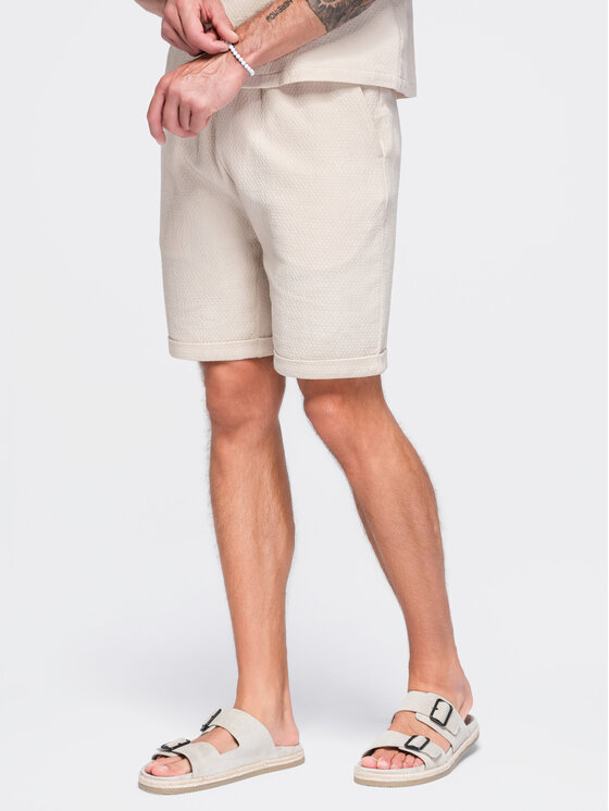 Ombre Ombre Szorty materiałowe OM-SRCS-0207 Biały Regular Fit