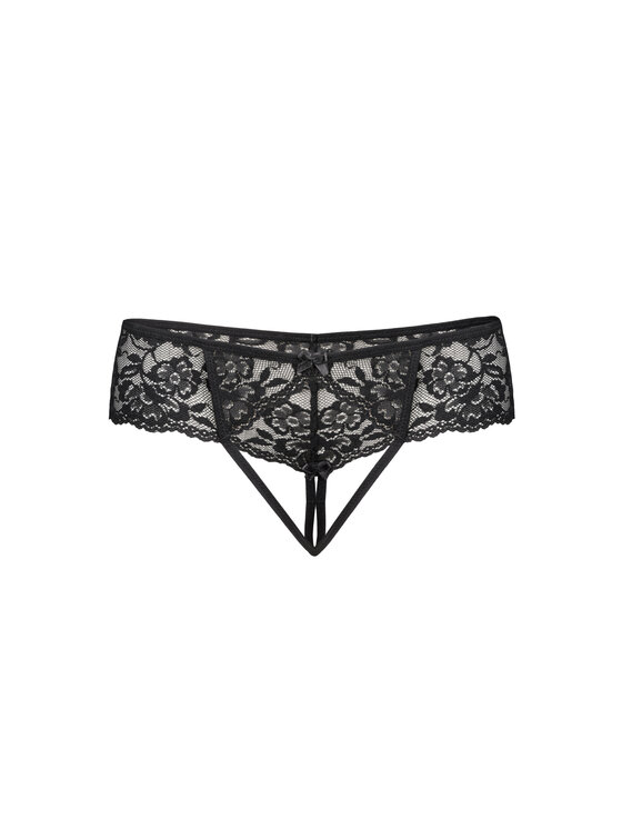 Stringi, rozmiar S/M, Czarne, z kwiatową koronką Devi