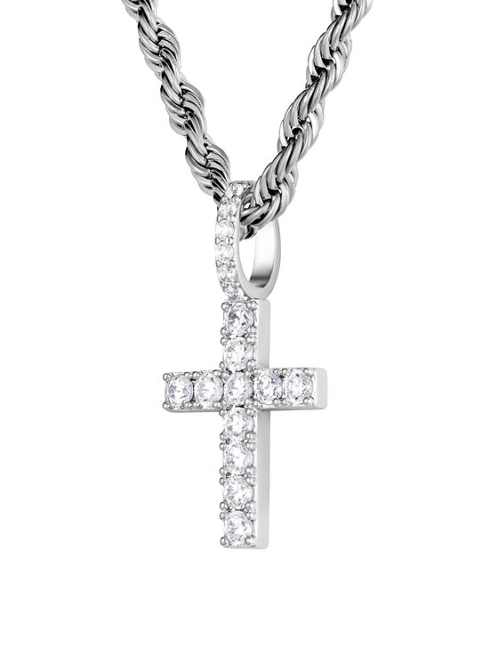 ICED STUFF ICED STUFF Pandantiv Micro Diamond Cross Aur alb
