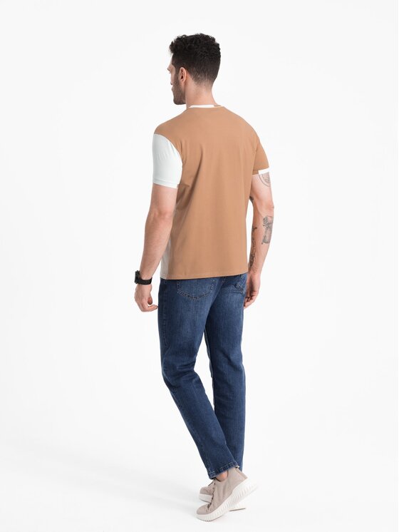Ombre Ombre T-Shirt OM-TSCT-0176 Brązowy Regular Fit