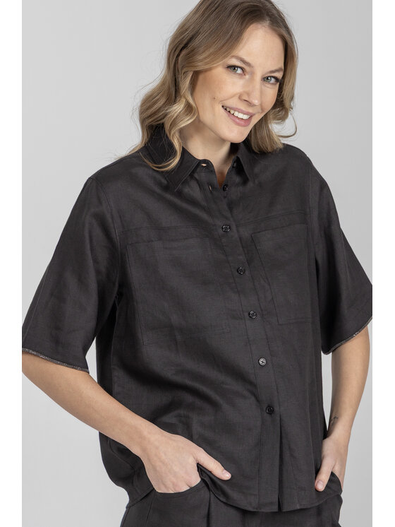 Deni Cler Milano Deni Cler Milano Bluzka T-DC-1225-F2-60-90-1 Czarny Regular Fit