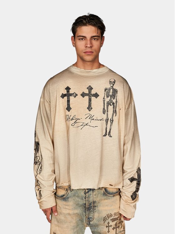 MADE BY SOCIETY MADE BY SOCIETY Longsleeve Dust to Dust - T17750 Beżowy Basic Fit