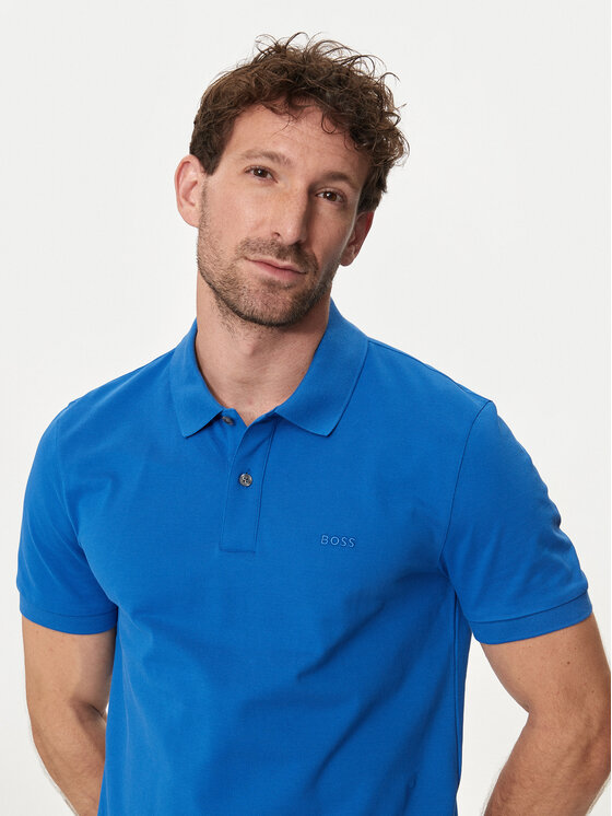 BOSS Boss Тениска с яка и копчета Pallas 50468301 Син Regular Fit