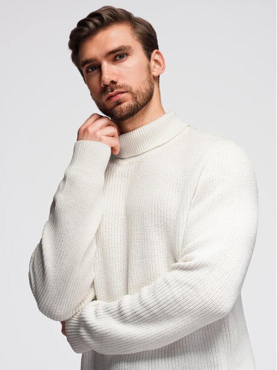 Ombre Ombre Sweter OM-SWTN-0162 Biały Regular Fit