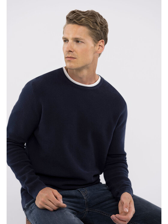 Volcano Volcano Sweter S-BRADY Granatowy Regular Fit