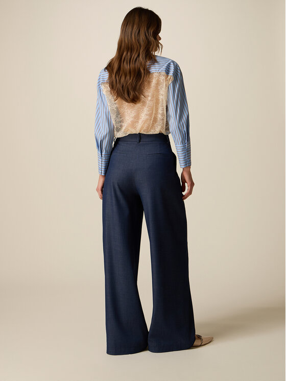 Oltre Oltre Pantaloni di tessuto P024R009521N034 Blu Baggy Fit