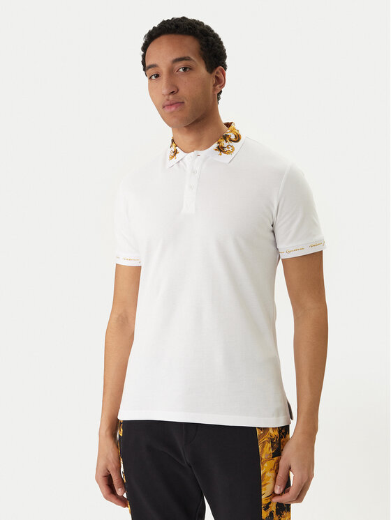 Versace Jeans Couture Tricou polo 80GAGT12 CJ01T Alb Slim Fit