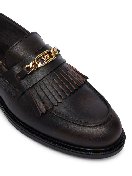 Tommy Hilfiger Tommy Hilfiger Loafersy Th Chain Fringe Leather Loafer FW0FW09668 Tmavě hnědá