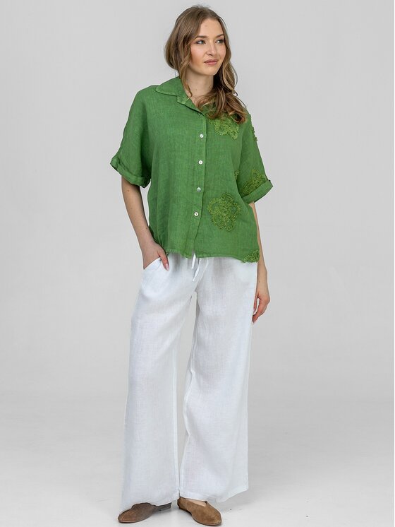 Perso Perso Kalhoty z materiálu PTE267299F Bílá Wide Leg