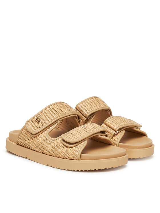 Tommy Hilfiger Tommy Hilfiger Şlapi Double Strap Raffia FW0FW08940 Bej