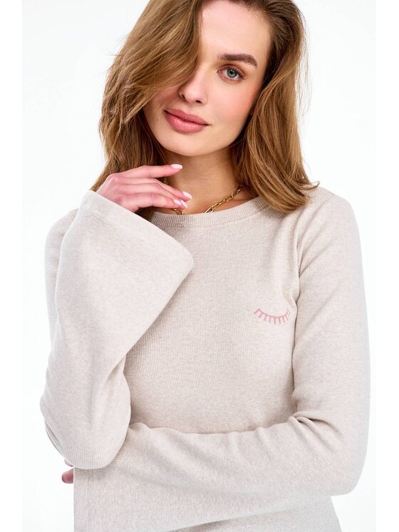 NAOKO NAOKO Longsleeve Blank Space Beżowy Regular Fit
