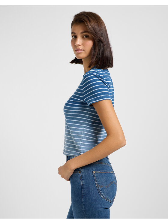 Lee Lee T-Shirt CROPPED TEE 112363477 Niebieski Cropped Fit