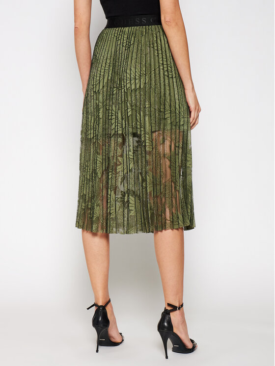 Guess Guess Plisovaná sukňa Mafalda W1GD0I KALT0 Zelená Regular Fit