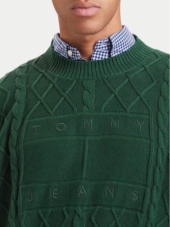 Tommy Jeans Tommy Jeans Sveter Flag DM0DM23614 Tmavo zelená Relaxed Fit