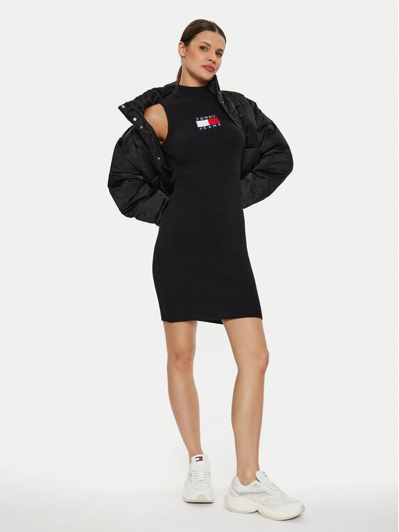 Tommy Jeans Tommy Jeans Rochie tricotată Center Flag DW0DW18607 Negru Slim Fit