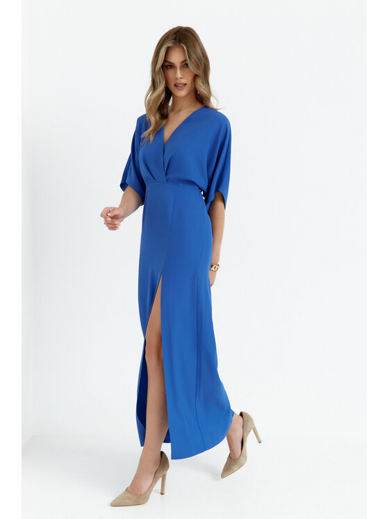 Makover Makover Sukienka codzienna K163 Niebieski Modern Fit