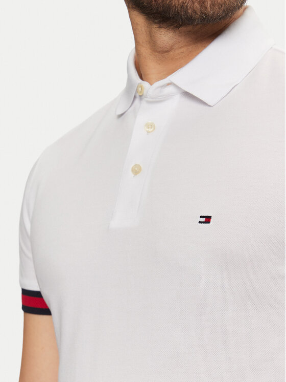 Tommy Hilfiger Tommy Hilfiger Тениска с яка и копчета Flag Cuff MW0MW37518 Бял Slim Fit