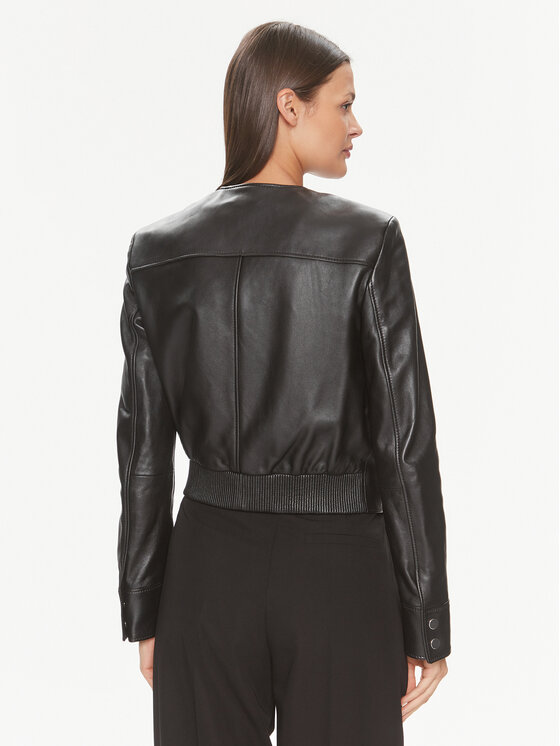 BOSS Boss Bőrkabát Samarie 50505500 Fekete Slim Fit