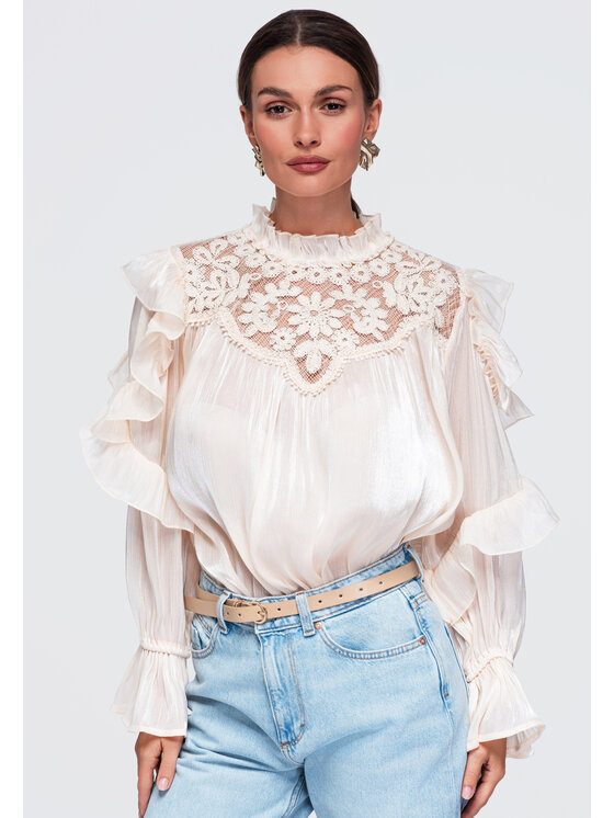 Ombre Ombre Koszula OW-SH-E0072 Beżowy Relaxed Fit