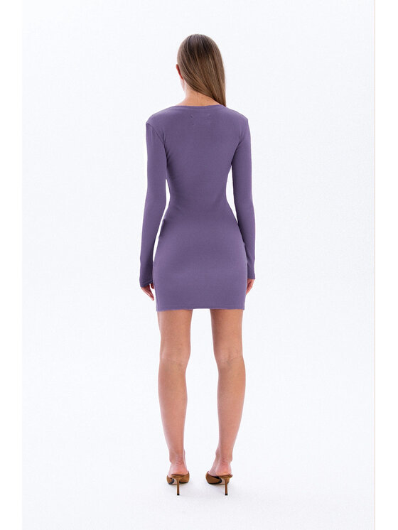 Nudyess Nudyess Úpletové šaty Eos mini z prążka Fialová Fitted Fit