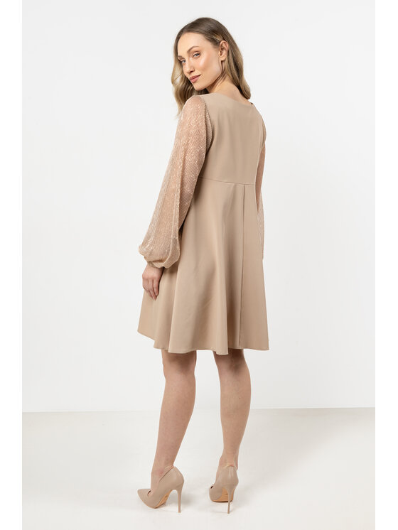 Awama Awama Sukienka wieczorowa A712 Beżowy Basic Fit
