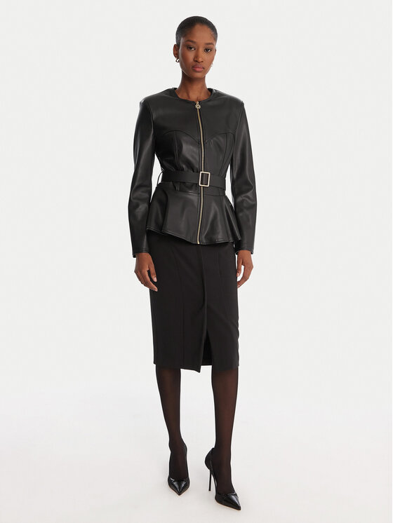 Rinascimento Rinascimento Jacke aus Kunstleder CFC0125192003 Schwarz Slim Fit