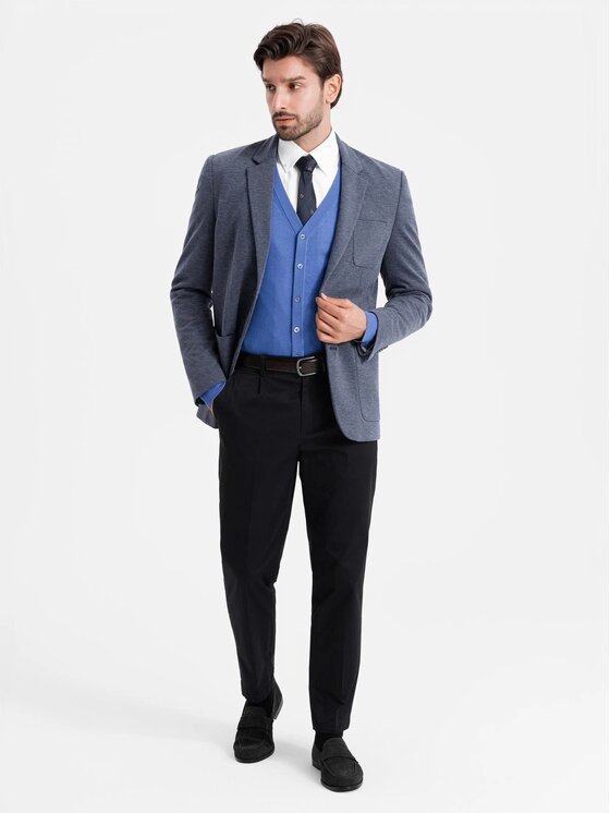 Ombre Ombre Marynarka OM-BLZB-0129 Granatowy Regular Fit