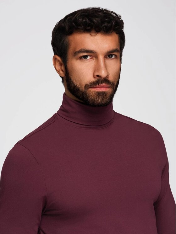 Ombre Ombre Longsleeve OM-LSCL-0130 Bordowy Slim Fit