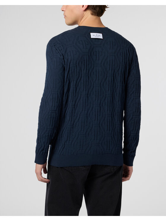 PHILIPP PLEIN PHILIPP PLEIN Sweter 29913 Granatowy Regular Fit