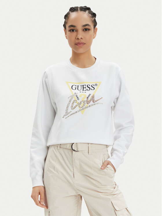 Guess Mikina Icon W4GQ09 KB681 Biela Relaxed Fit