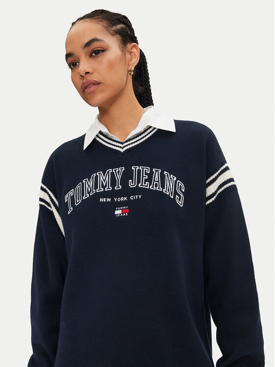 Tommy Jeans Tommy Jeans Sukienka dzianinowa Varsity DW0DW19807 Granatowy Regular Fit