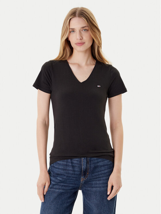 Tommy Jeans Tommy Jeans T-krekls Tjw Skinny Stretch DW0DW09197 Melns Slim Fit