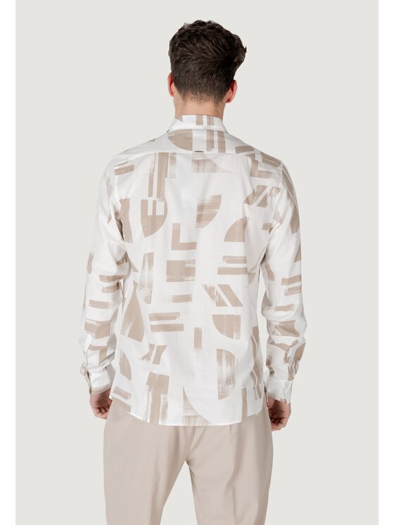 Antony Morato Antony Morato Camicia BARCELONA REGULAR STRAIGHT FIT WITH LOGOED METAL BADGE Beige Regular Fit