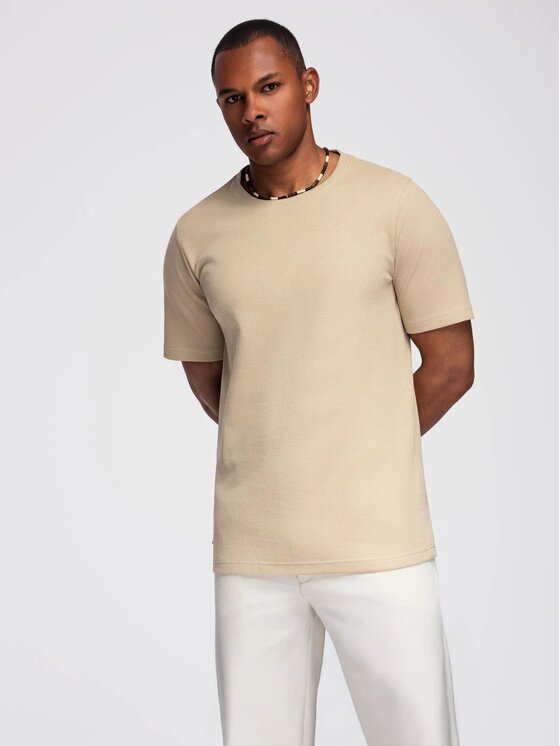 Ombre Ombre T-Shirt OM-TSCT-0197 Béžová Regular Fit