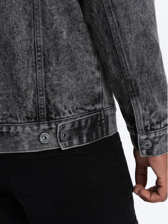 Ombre Ombre Kurtka jeansowa OM-JADJ-0123 Szary Regular Fit