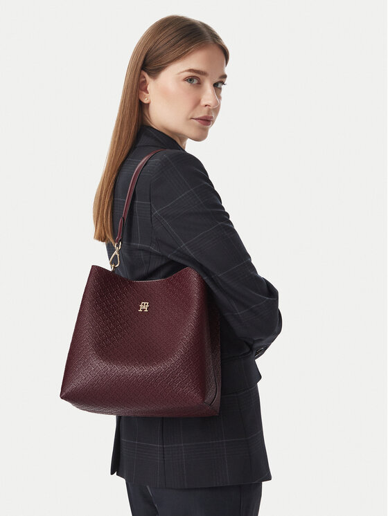 Tommy Hilfiger Дамска чанта Th Icon Shoulder Bag Mono AW0AW19000 Бордо
