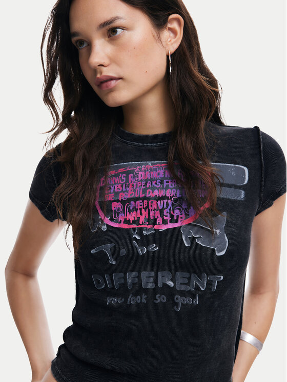 Desigual Desigual Tričko 25SWTKX6 Sivá Slim Fit