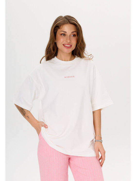 Mirons Mirons T-Shirt Print Biały Oversize