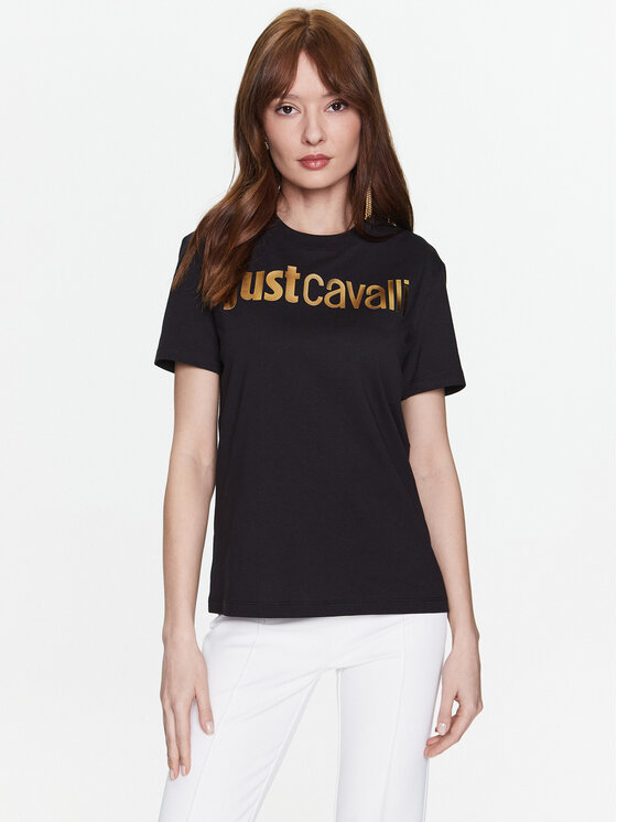 Just Cavalli Majica 74PBHF00 Črna Regular Fit