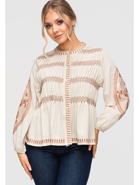 Ombre Ombre Koszula OW-SH-E0040 Beżowy Loose Fit