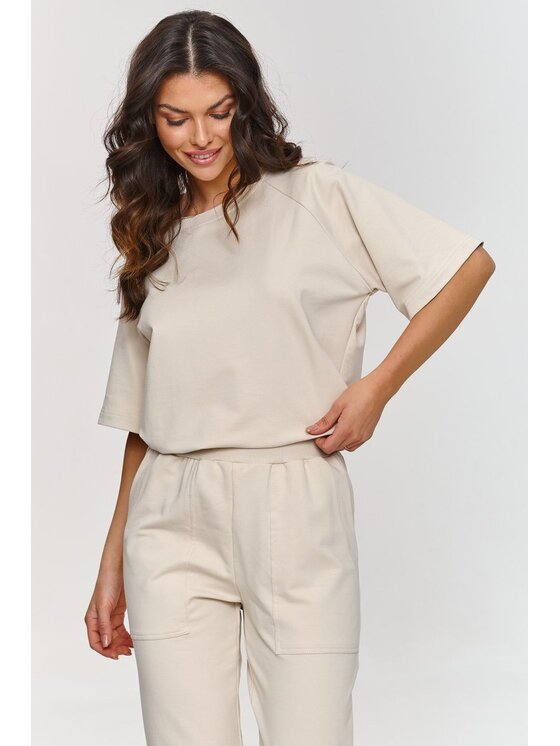 Makadamia Makadamia Dres m865 Beżowy Relaxed Fit