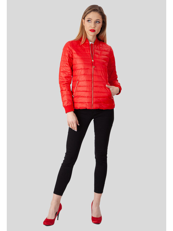 Perso Perso Kurtka przejściowa pikowana z suwakiem Czerwony Slim Fit