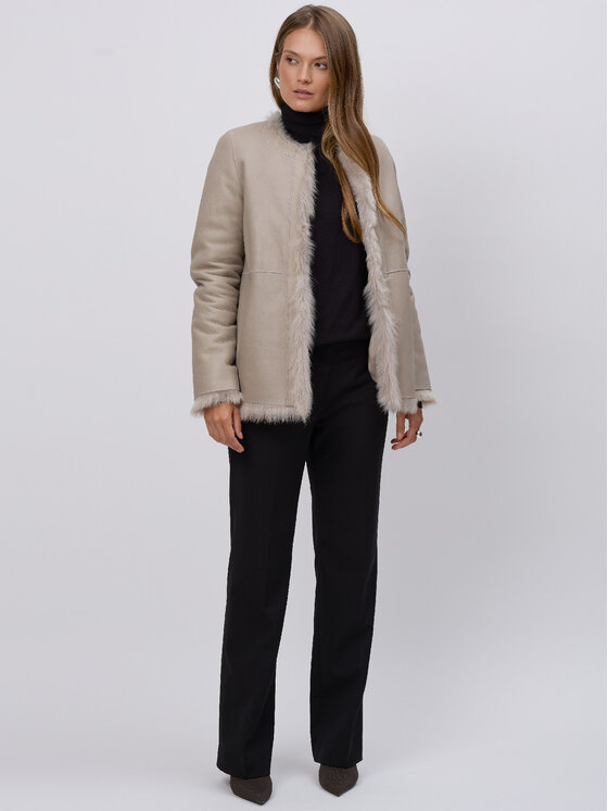 FAN LEATHER FAN LEATHER Kożuch naturalny Dwustronny z Toscany Beżowy Loose Fit