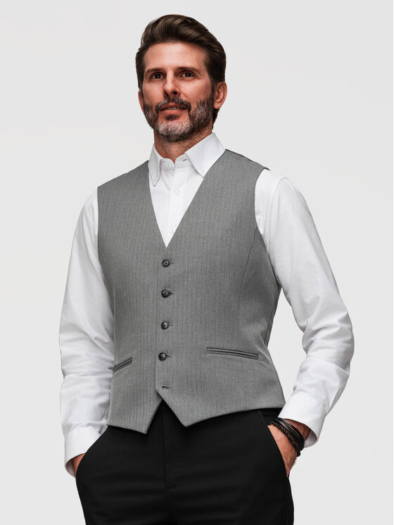 Ombre Ombre Kamizelka V65 Szary Slim Fit