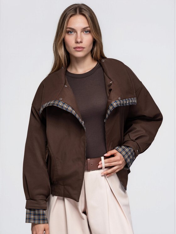 Ombre Ombre Kurtka przejściowa OW-JT-E0012 Brązowy Relaxed Fit