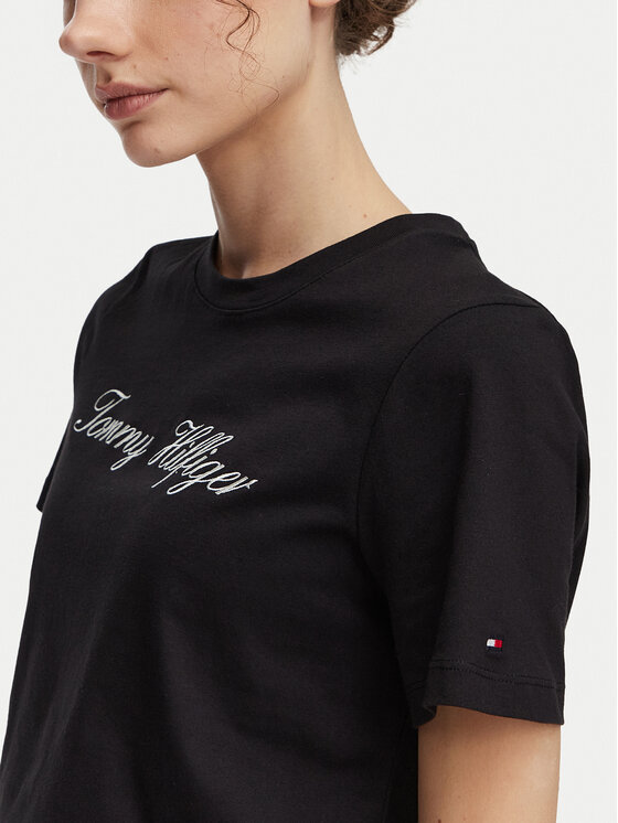 Tommy Hilfiger Tommy Hilfiger Тишърт Script WW0WW43459 Черен Regular Fit