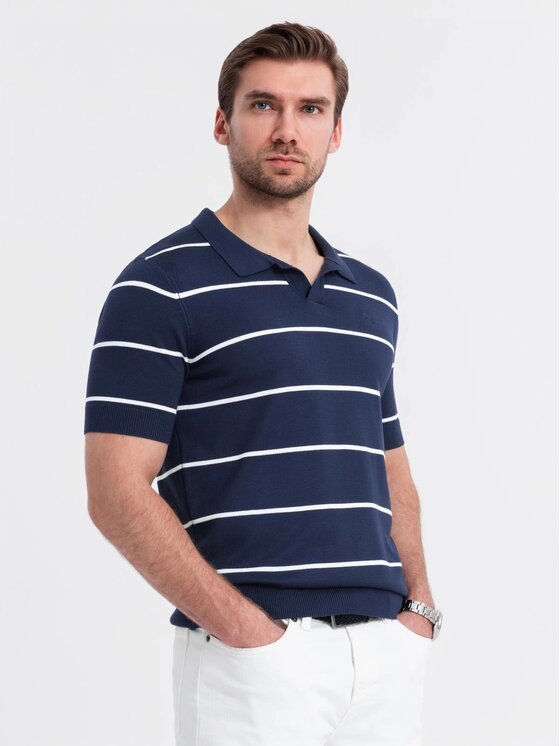 Ombre Ombre Polo OM-POSS-0145 Granatowy Regular Fit