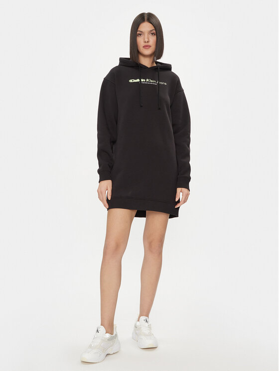 Calvin Klein Jeans Calvin Klein Jeans Sukienka codzienna Double Ck Hoodie Dress J20J223257 Czarny Oversize