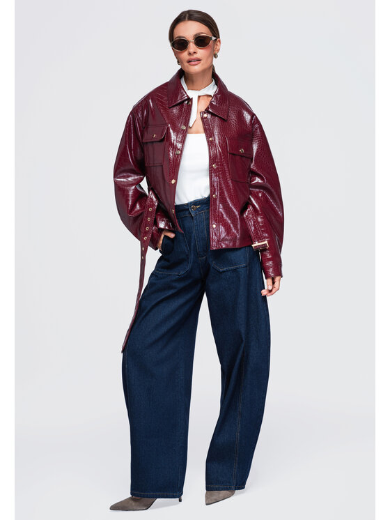 Ombre Ombre Kurtka przejściowa OW-JAFL-0141 Bordowy Relaxed Fit