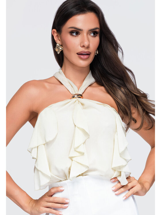 Ombre Ombre Bluzka OW-TS-E0077 Beżowy Loose Fit